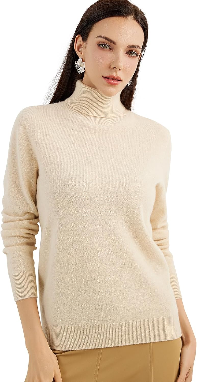 Women's 100% Pure Cashmere Sweater Turtleneck Long Sleeve Warm Soft 2025 Fall Winter Knit Pullover