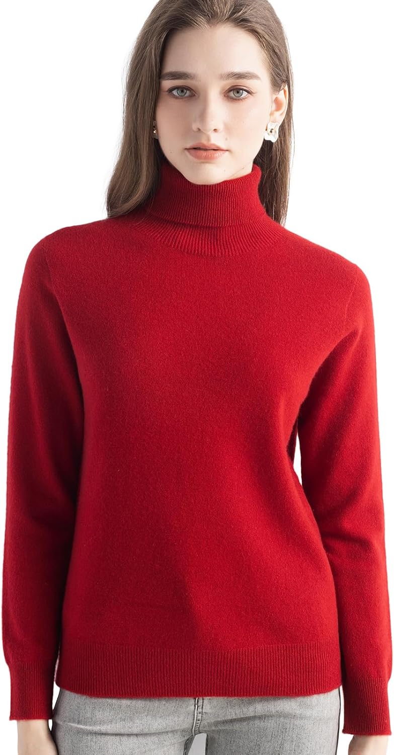 Women's 100% Pure Cashmere Sweater Turtleneck Long Sleeve Warm Soft 2025 Fall Winter Knit Pullover