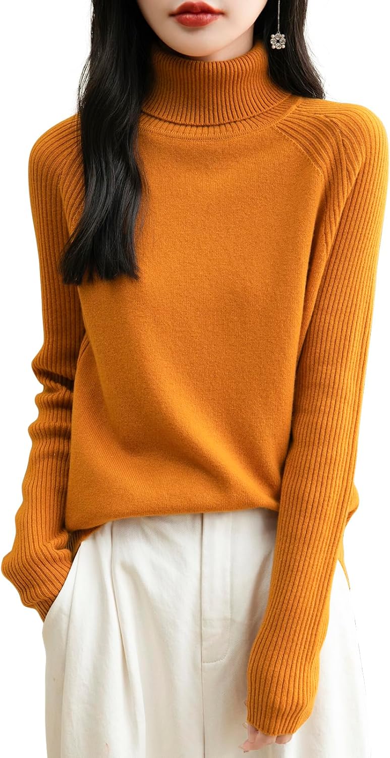 Chanyarn Women's Turtleneck 100% Merino Wool Sweater 2025 Fall Winter Classic Warm Soft Raglan Long Sleeve Knit Sweater