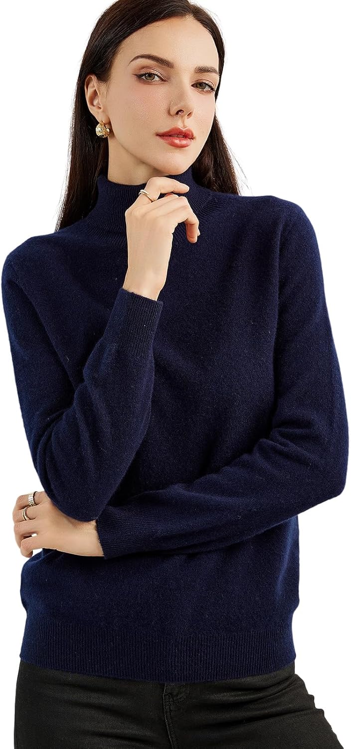 Women's 100% Pure Cashmere Sweater Turtleneck Long Sleeve Warm Soft 2025 Fall Winter Knit Pullover