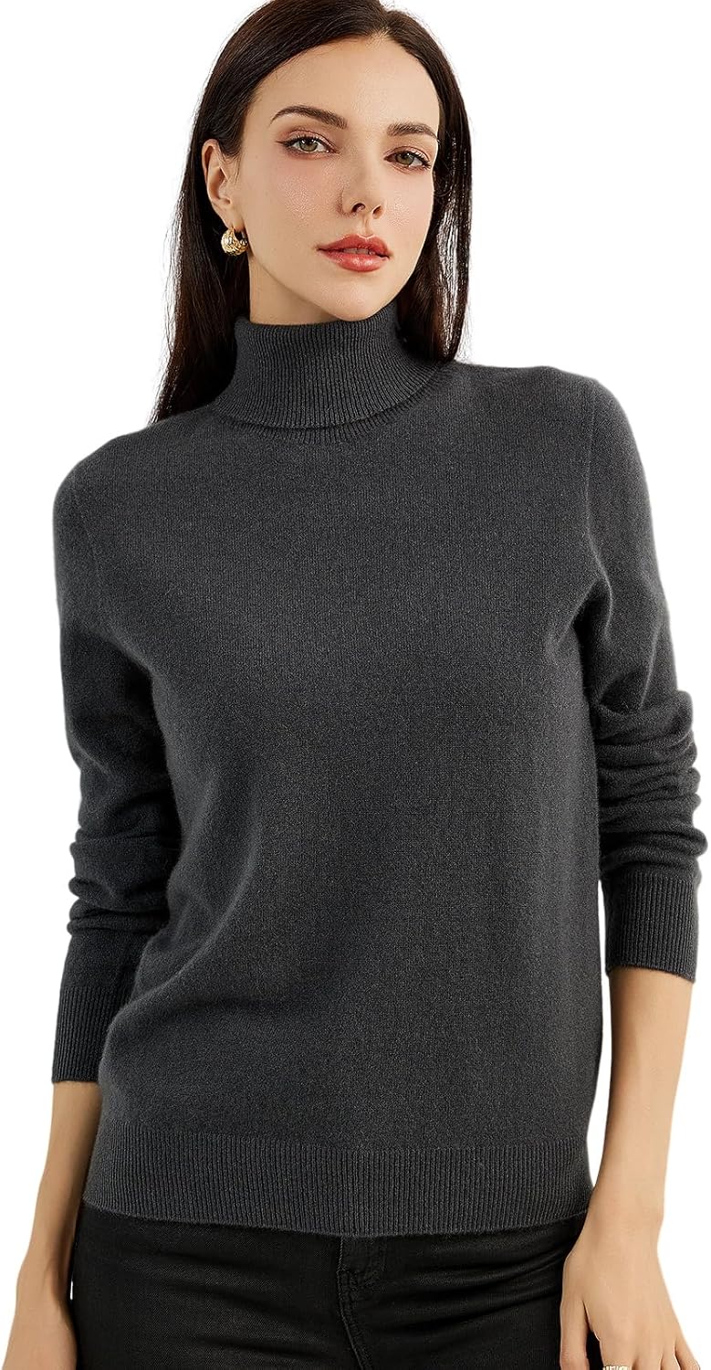Women's 100% Pure Cashmere Sweater Turtleneck Long Sleeve Warm Soft 2025 Fall Winter Knit Pullover