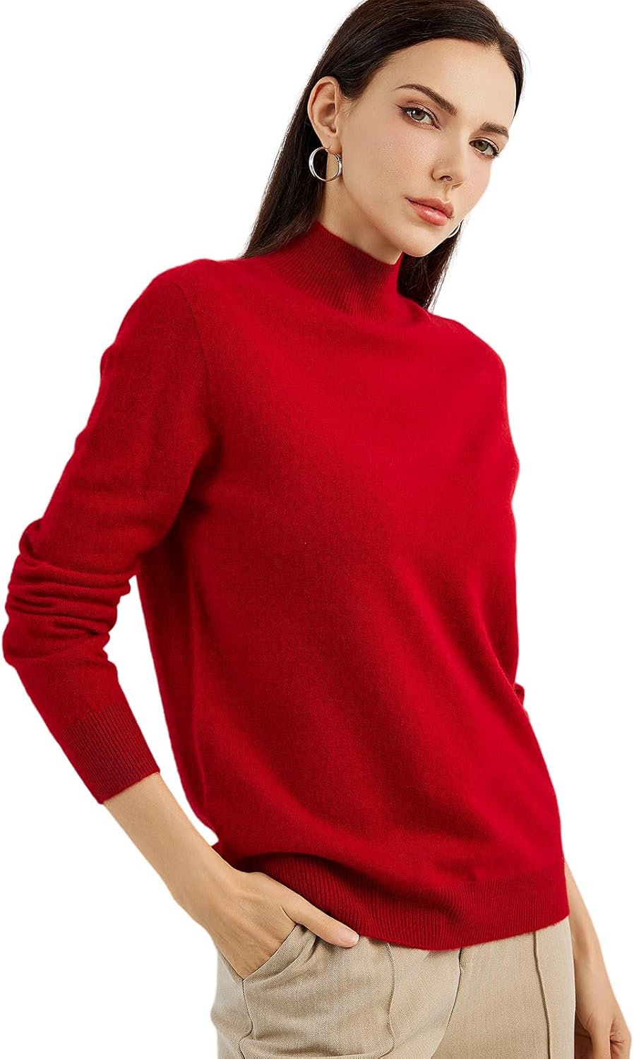 100% Pure Cashmere Women's Sweater Mock Neck Long Sleeve Warm Soft 2025 Fall Winter Knit Pullover
