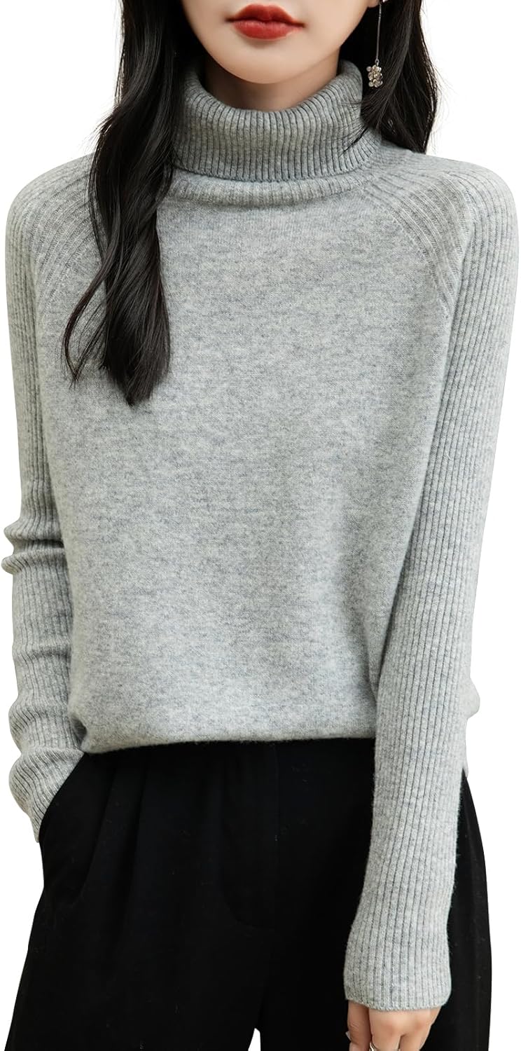 Chanyarn Women's Turtleneck 100% Merino Wool Sweater 2025 Fall Winter Classic Warm Soft Raglan Long Sleeve Knit Sweater