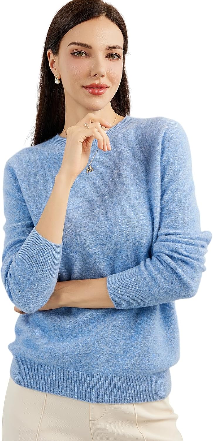 Women's 100% Pure Cashmere Sweater 2025 Fall Winter Crew Neck Long Sleeve Warm Soft Knitted Pullover