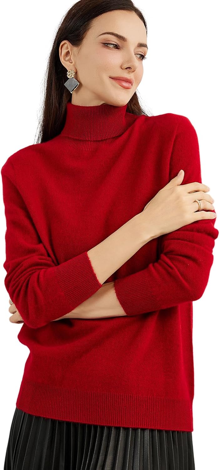 Women's 100% Pure Cashmere Sweater Turtleneck Long Sleeve Warm Soft 2025 Fall Winter Knit Pullover