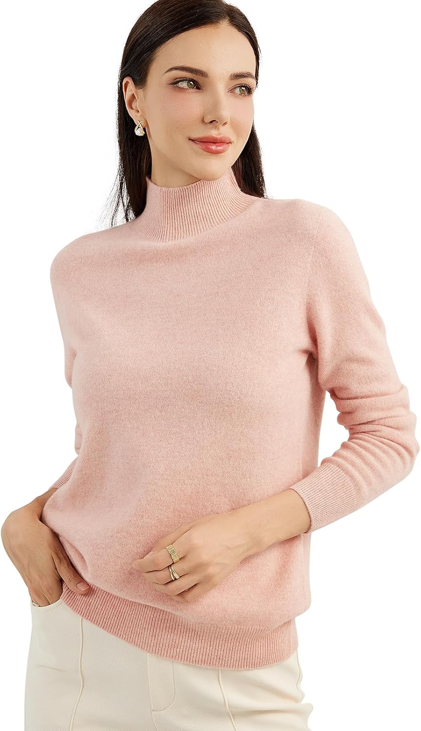 100% Pure Cashmere Women's Sweater Mock Neck Long Sleeve Warm Soft 2025 Fall Winter Knit Pullover