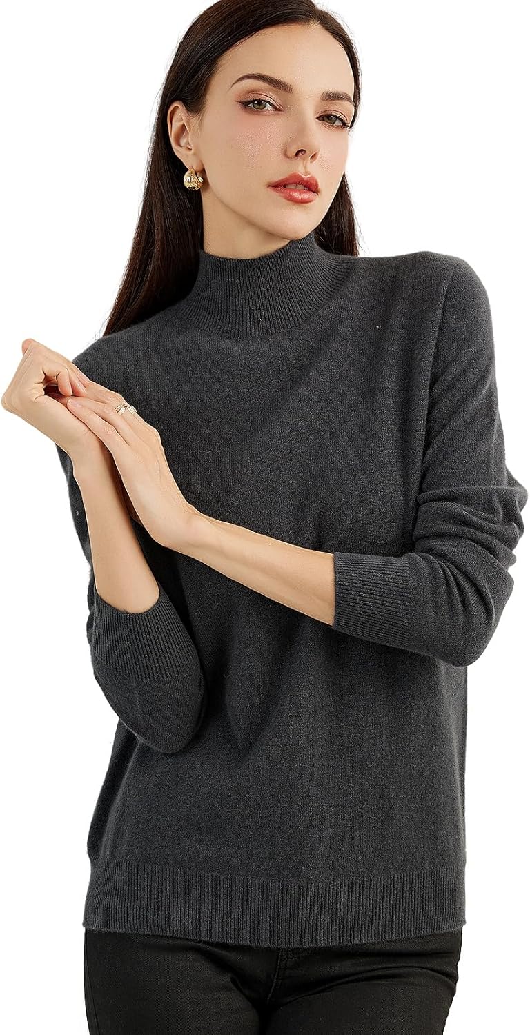 100% Pure Cashmere Women's Sweater Mock Neck Long Sleeve Warm Soft 2025 Fall Winter Knit Pullover
