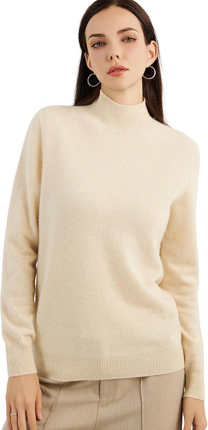 100% Pure Cashmere Women's Sweater Mock Neck Long Sleeve Warm Soft 2025 Fall Winter Knit Pullover