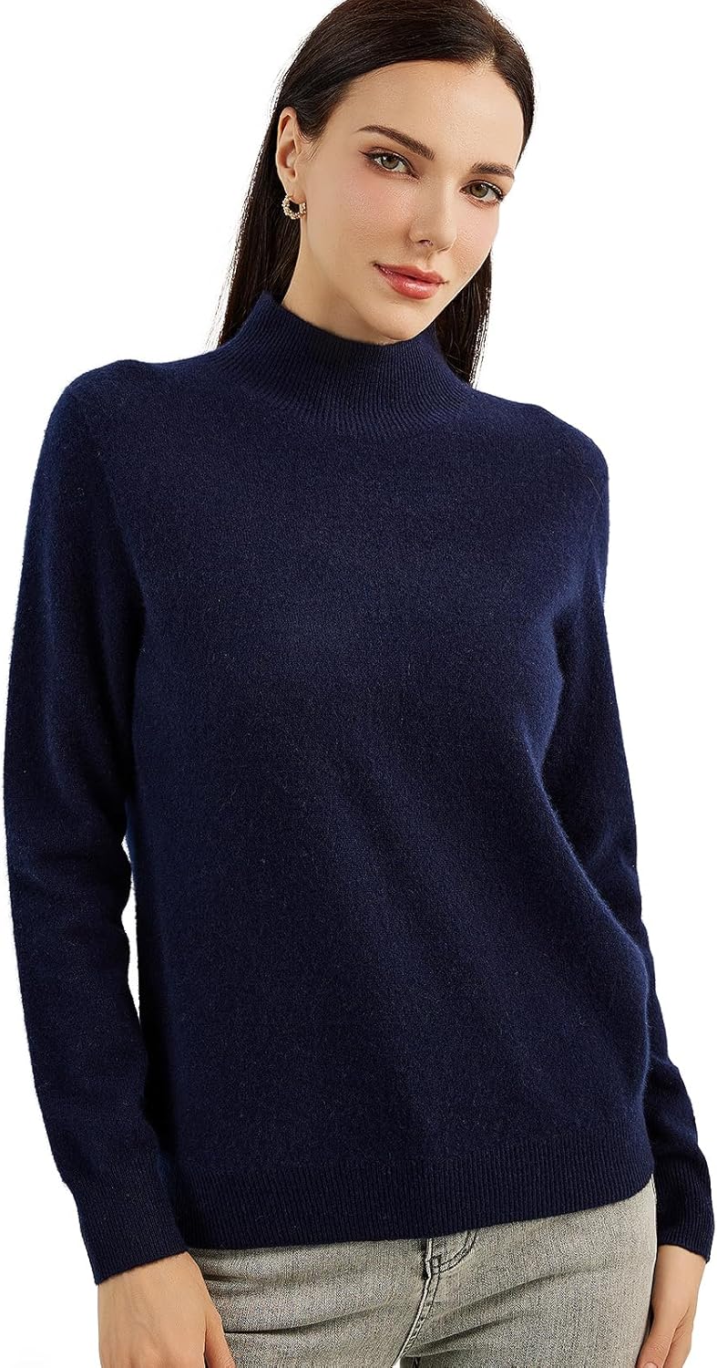 100% Pure Cashmere Women's Sweater Mock Neck Long Sleeve Warm Soft 2025 Fall Winter Knit Pullover