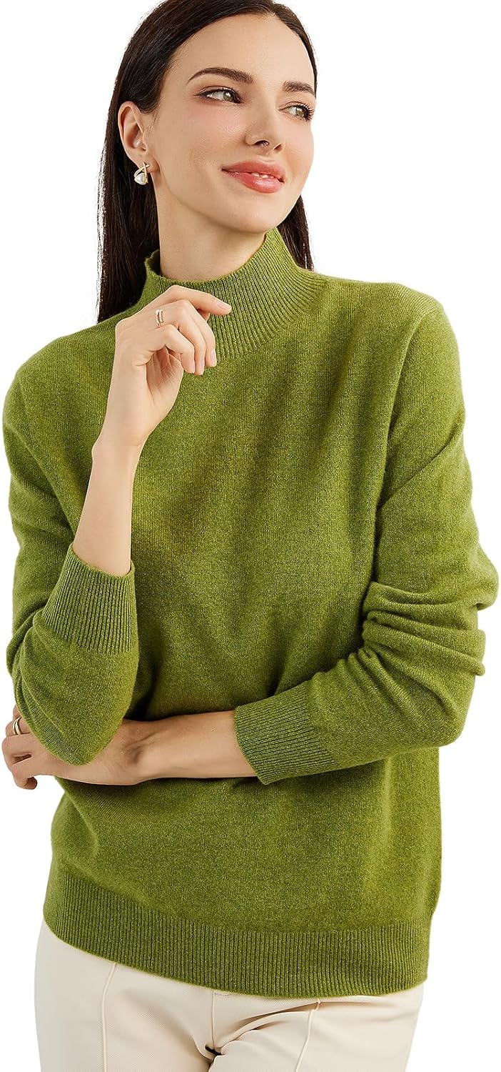 100% Pure Cashmere Women's Sweater Mock Neck Long Sleeve Warm Soft 2025 Fall Winter Knit Pullover
