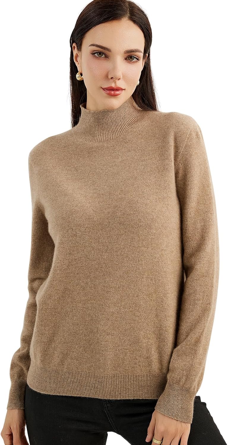 100% Pure Cashmere Women's Sweater Mock Neck Long Sleeve Warm Soft 2025 Fall Winter Knit Pullover
