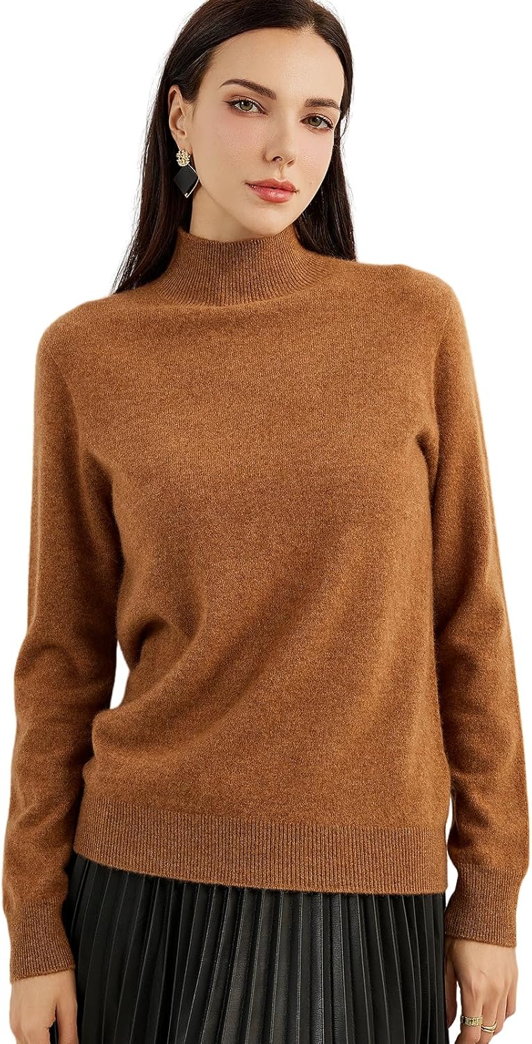 100% Pure Cashmere Women's Sweater Mock Neck Long Sleeve Warm Soft 2025 Fall Winter Knit Pullover