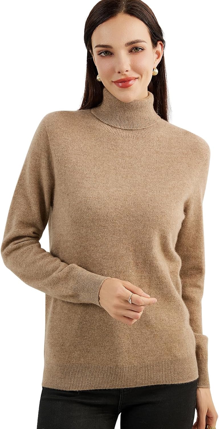 Women's 100% Pure Cashmere Sweater Turtleneck Long Sleeve Warm Soft 2025 Fall Winter Knit Pullover