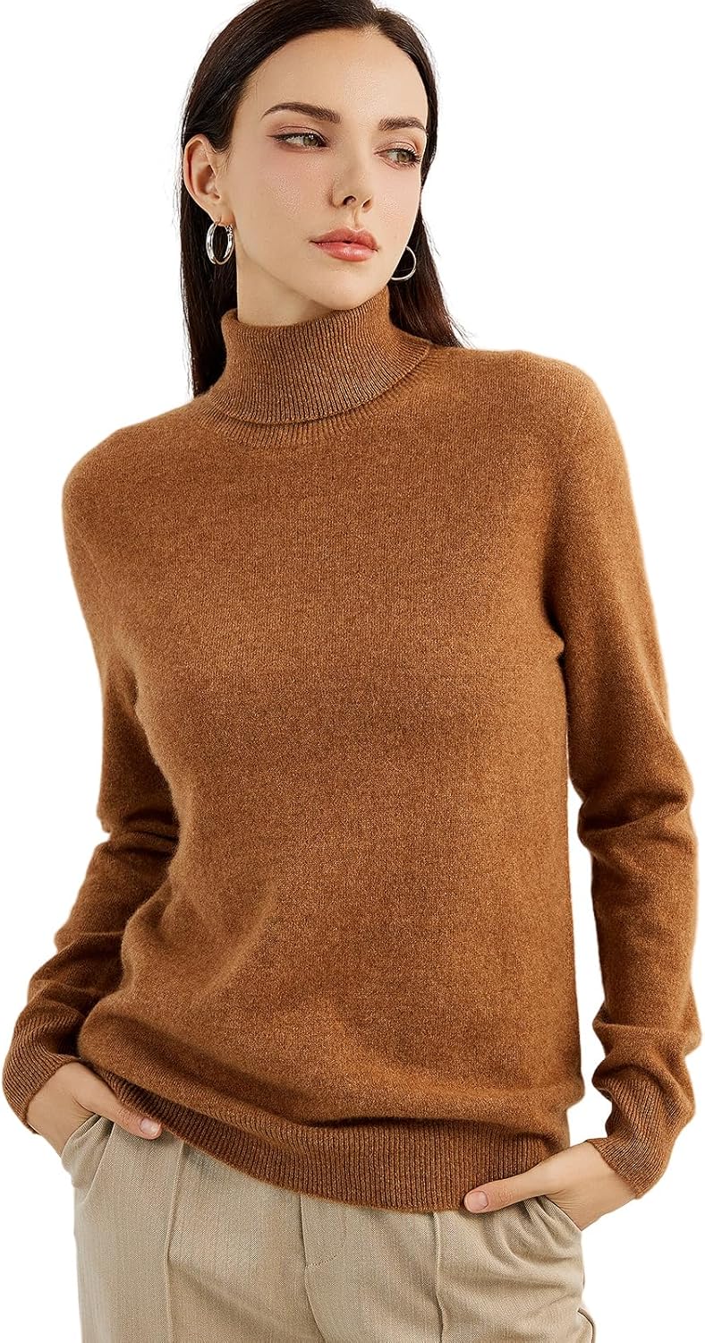 Women's 100% Pure Cashmere Sweater Turtleneck Long Sleeve Warm Soft 2025 Fall Winter Knit Pullover