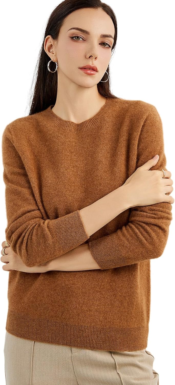 Women's 100% Pure Cashmere Sweater 2025 Fall Winter Crew Neck Long Sleeve Warm Soft Knitted Pullover