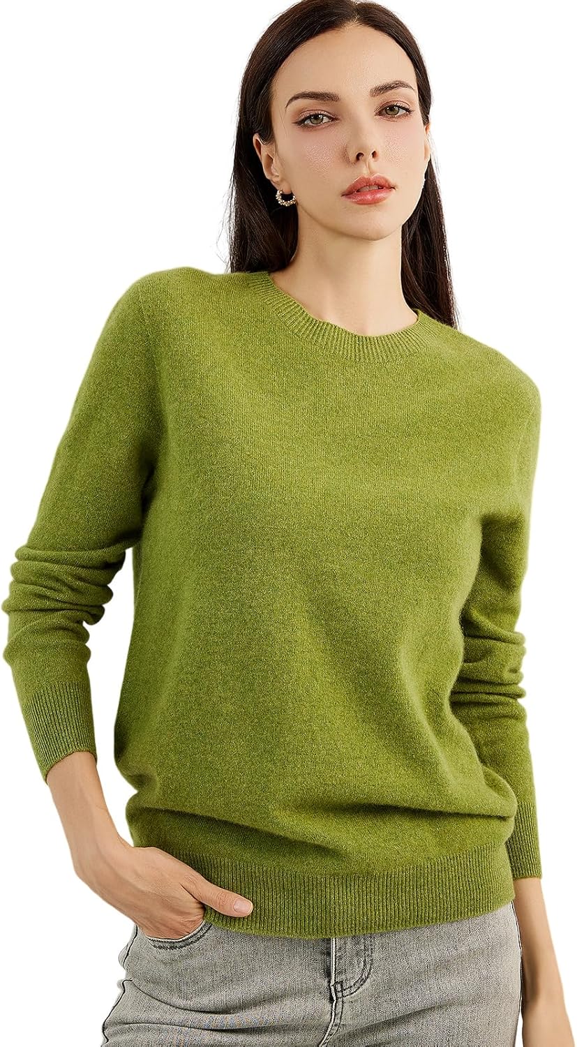 Women's 100% Pure Cashmere Sweater 2025 Fall Winter Crew Neck Long Sleeve Warm Soft Knitted Pullover
