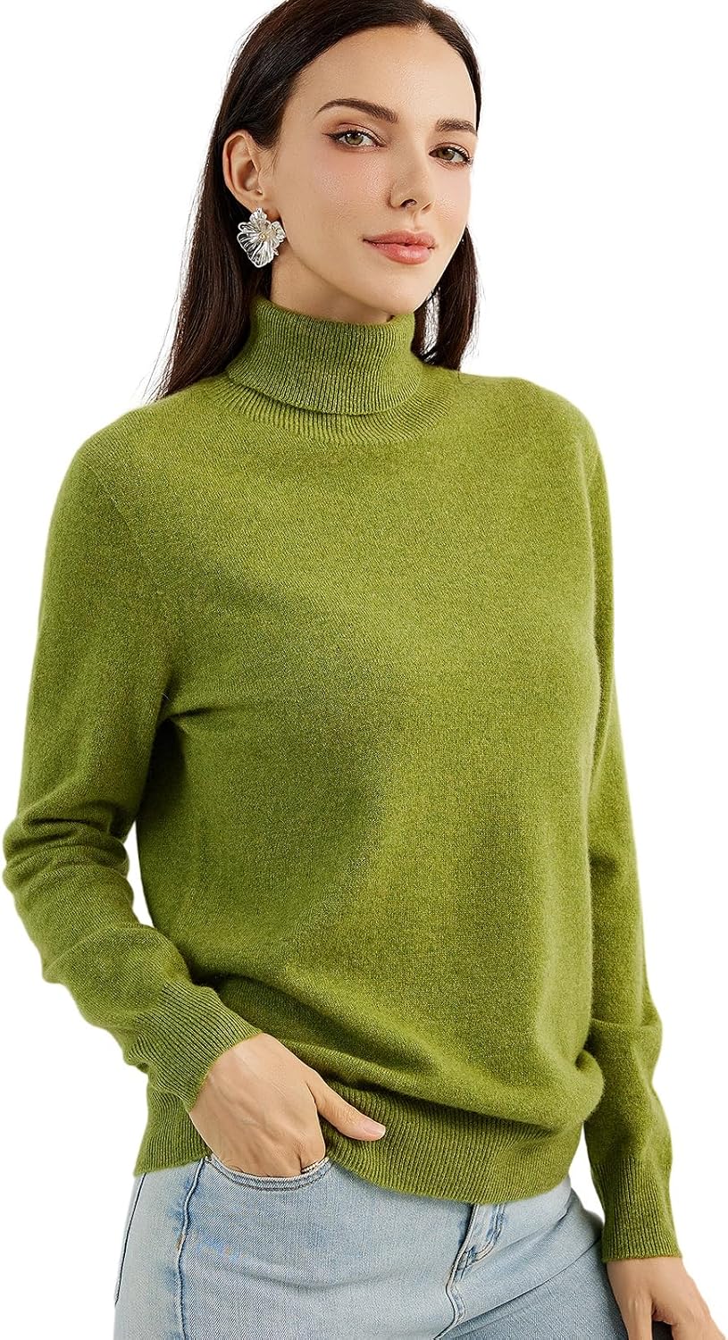 Women's 100% Pure Cashmere Sweater Turtleneck Long Sleeve Warm Soft 2025 Fall Winter Knit Pullover