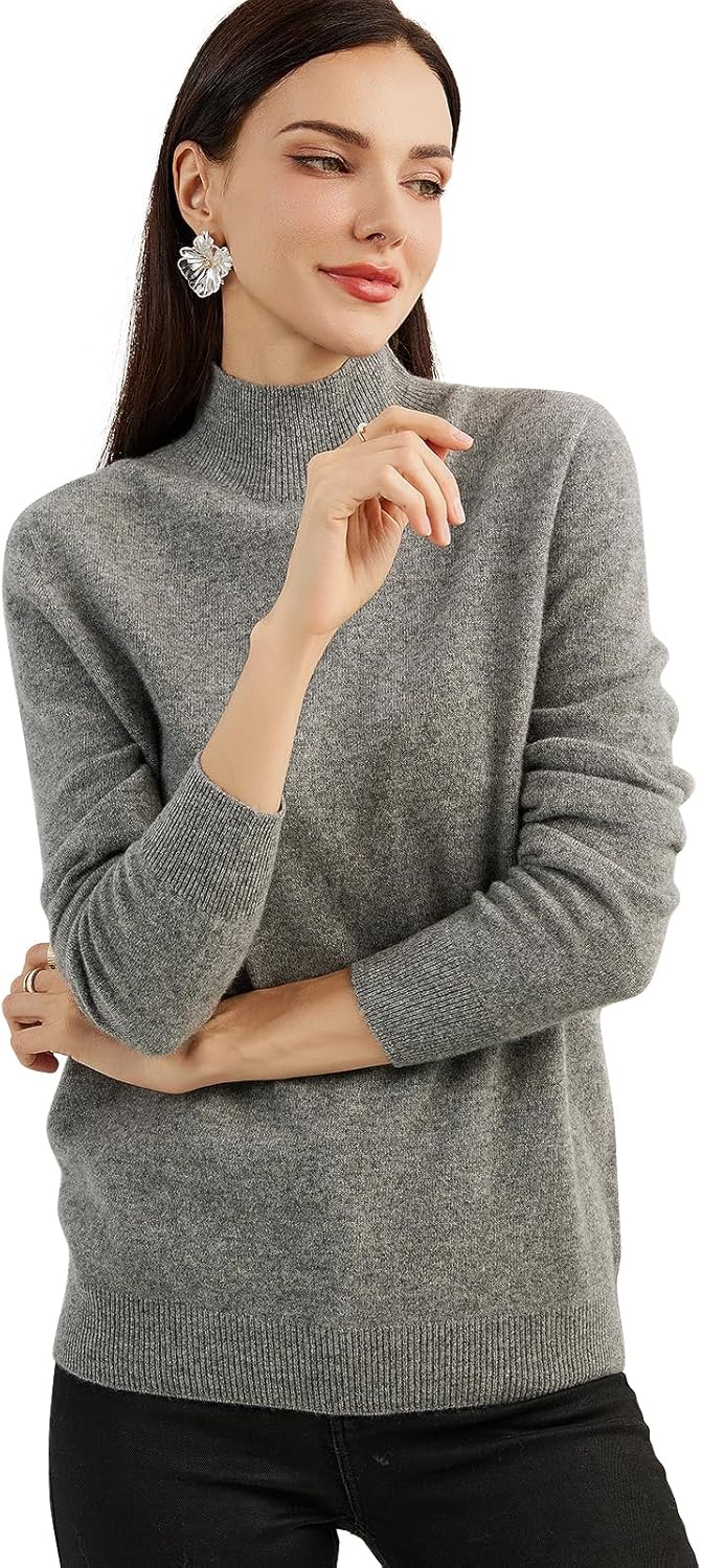 100% Pure Cashmere Women's Sweater Mock Neck Long Sleeve Warm Soft 2025 Fall Winter Knit Pullover