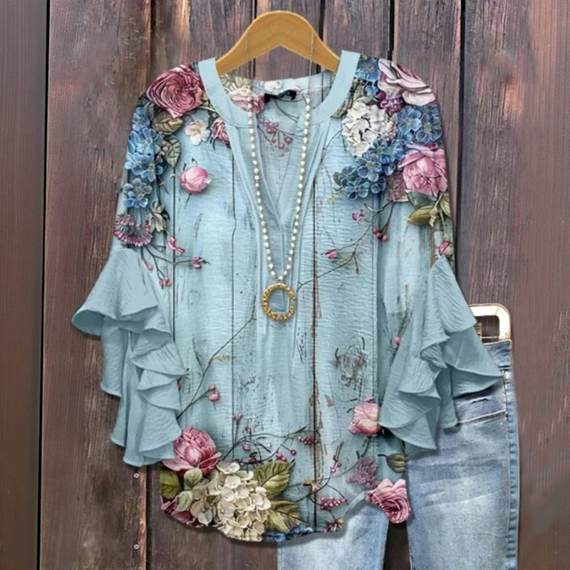 Ruchesblouse | Klimbloem Blauw