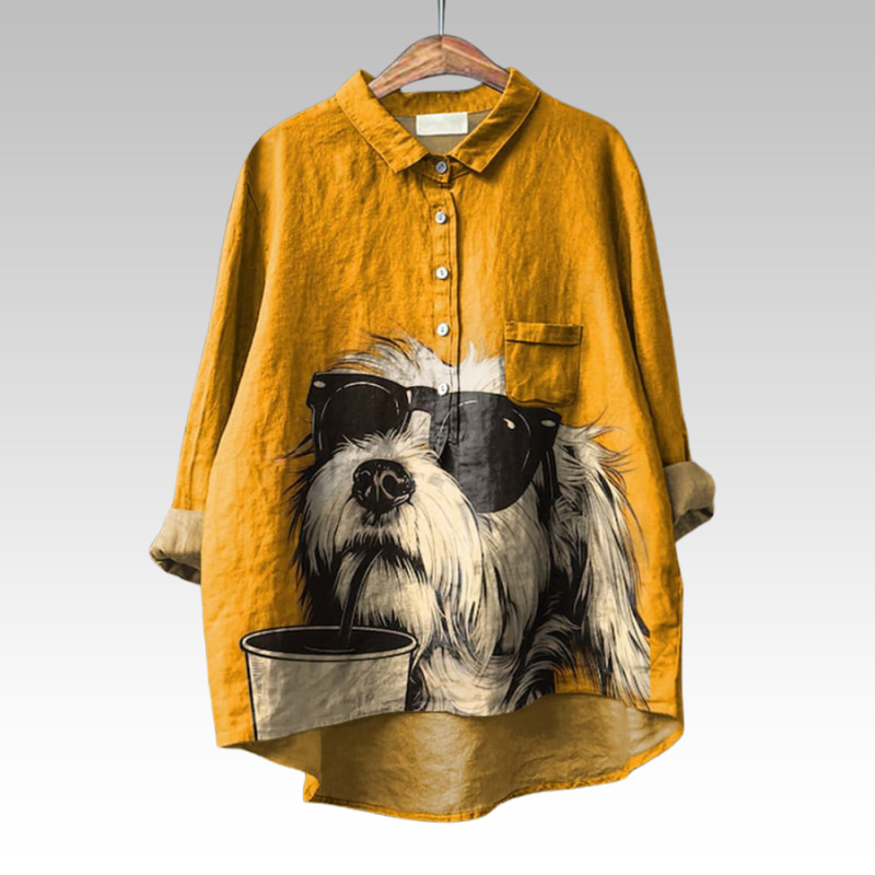 Amora | Cosy Hondenprint Blouse