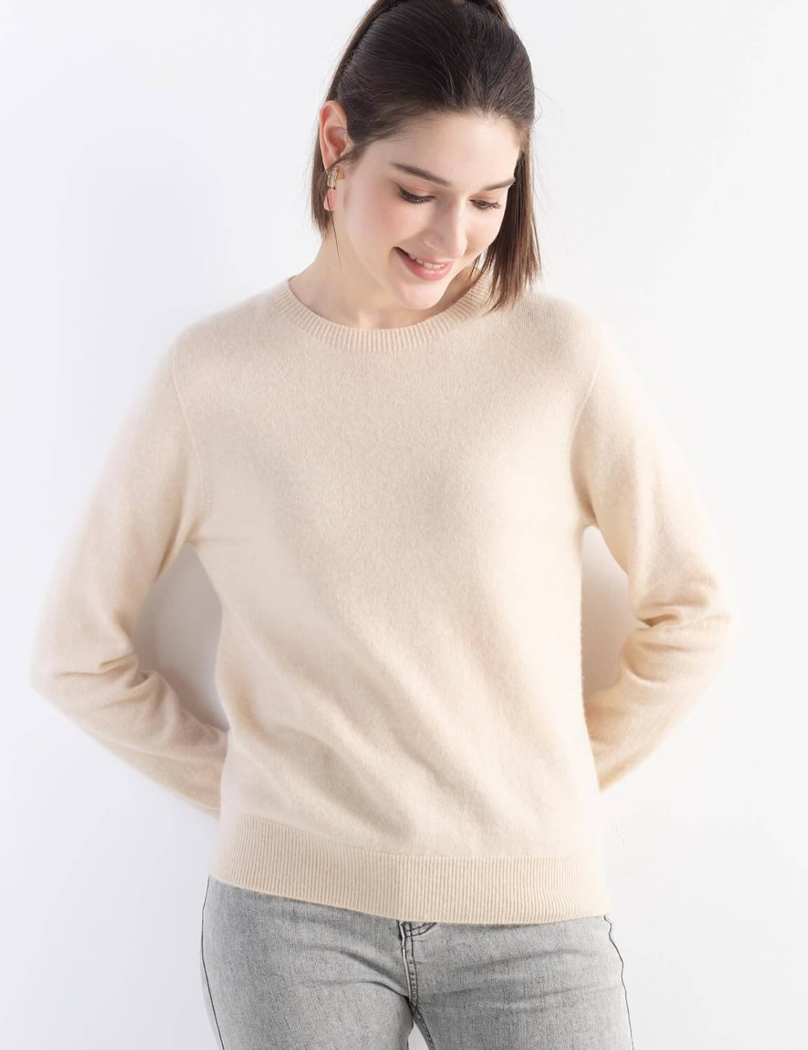 Women's 100% Pure Cashmere Sweater 2025 Fall Winter Crew Neck Long Sleeve Warm Soft Knitted Pullover