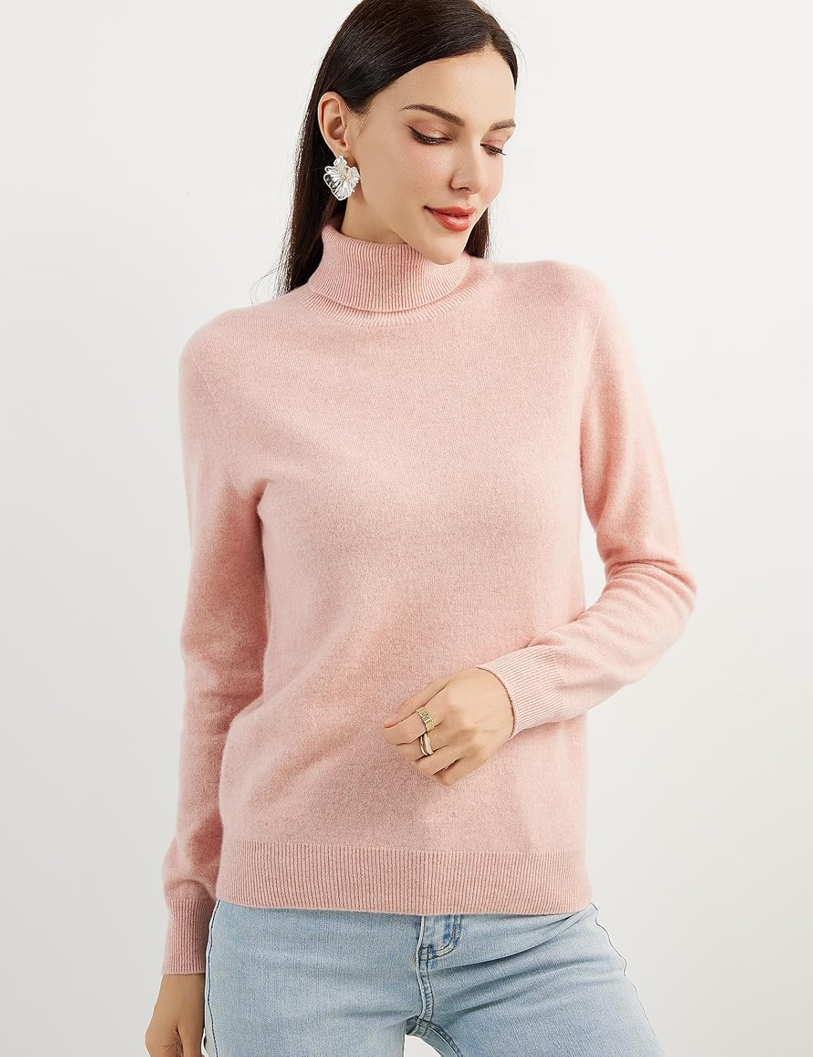 Women's 100% Pure Cashmere Sweater Turtleneck Long Sleeve Warm Soft 2025 Fall Winter Knit Pullover