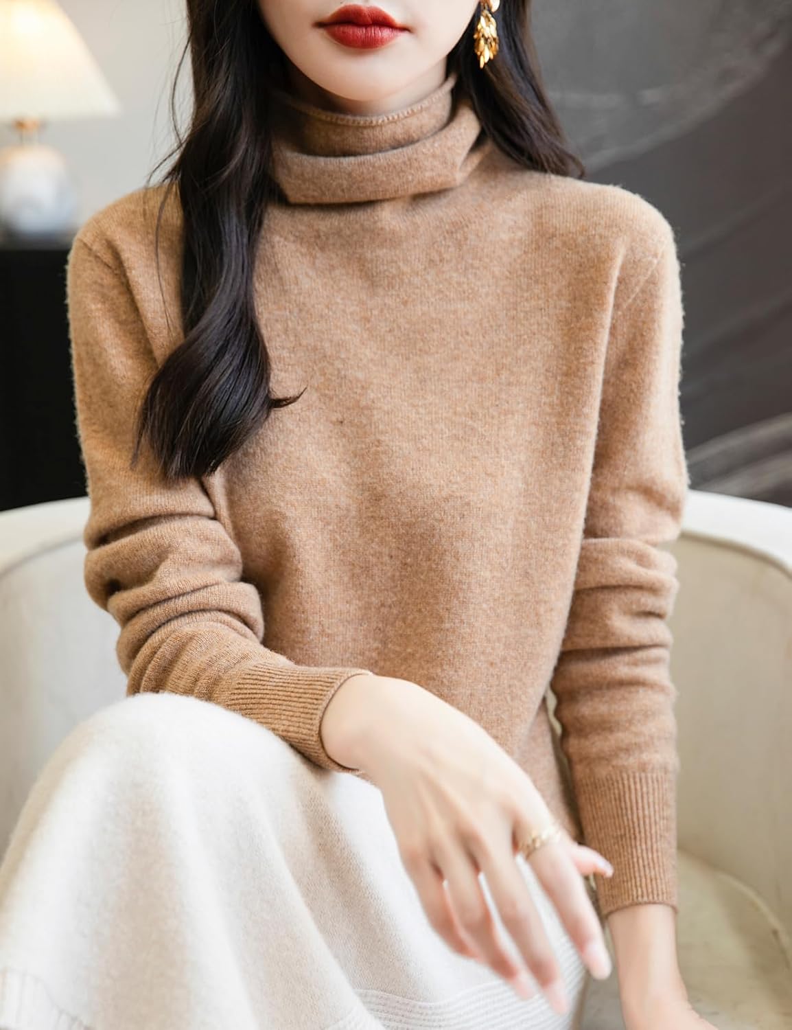 Chanyarn Women's 100% Merino Wool Seamless Sweater Turtleneck First-Line Ready to Wear Long Sleeve Knitted Pullover Tops