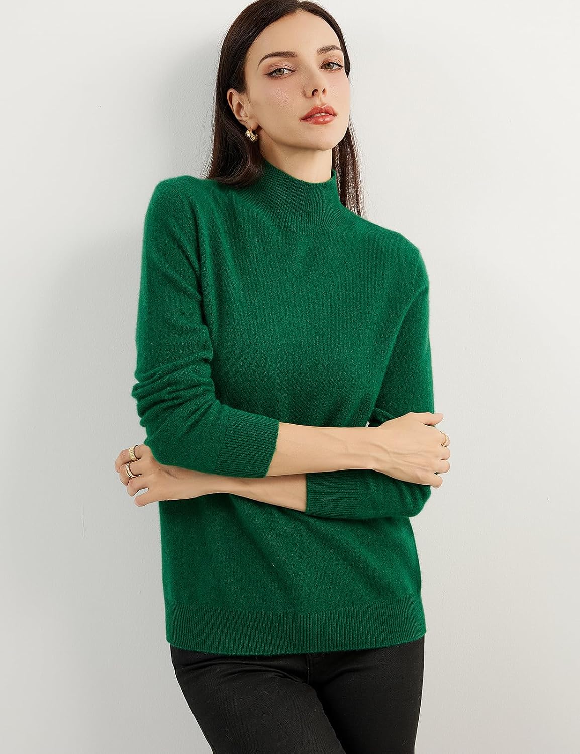 100% Pure Cashmere Women's Sweater Mock Neck Long Sleeve Warm Soft 2025 Fall Winter Knit Pullover