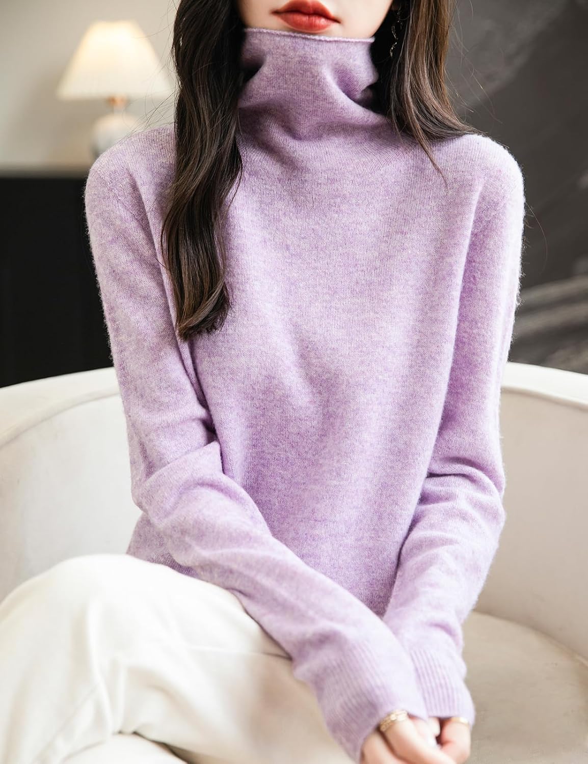 Chanyarn Women's 100% Merino Wool Seamless Sweater Turtleneck First-Line Ready to Wear Long Sleeve Knitted Pullover Tops
