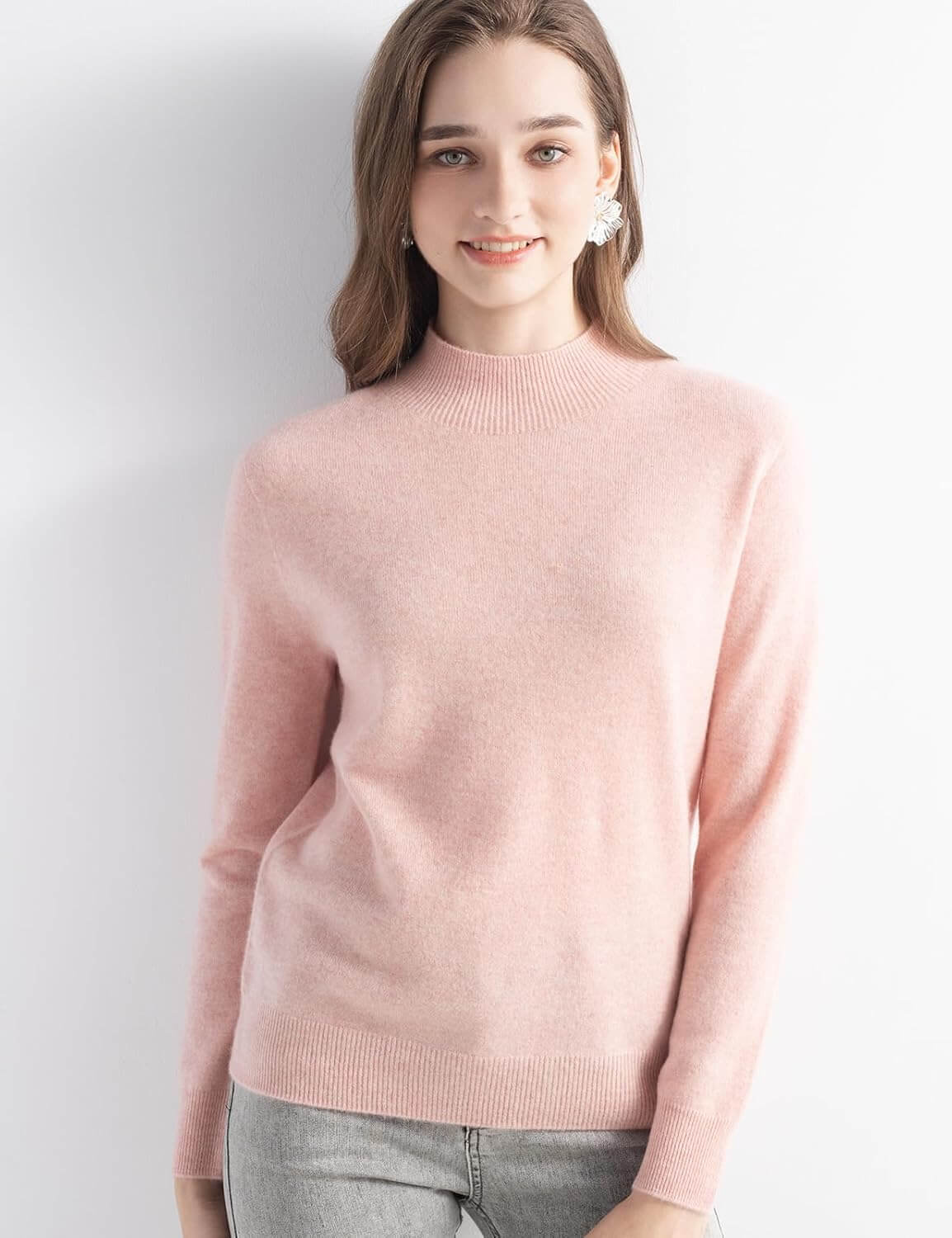 Women's 100% Pure Cashmere Sweater Mock Neck Long Sleeve Warm Leisure 2025 Fall Winter Knit Pullover