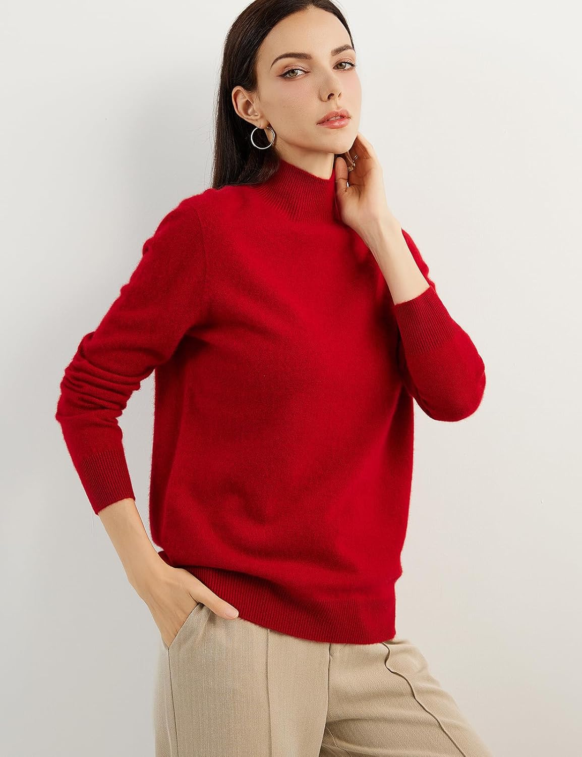 100% Pure Cashmere Women's Sweater Mock Neck Long Sleeve Warm Soft 2025 Fall Winter Knit Pullover