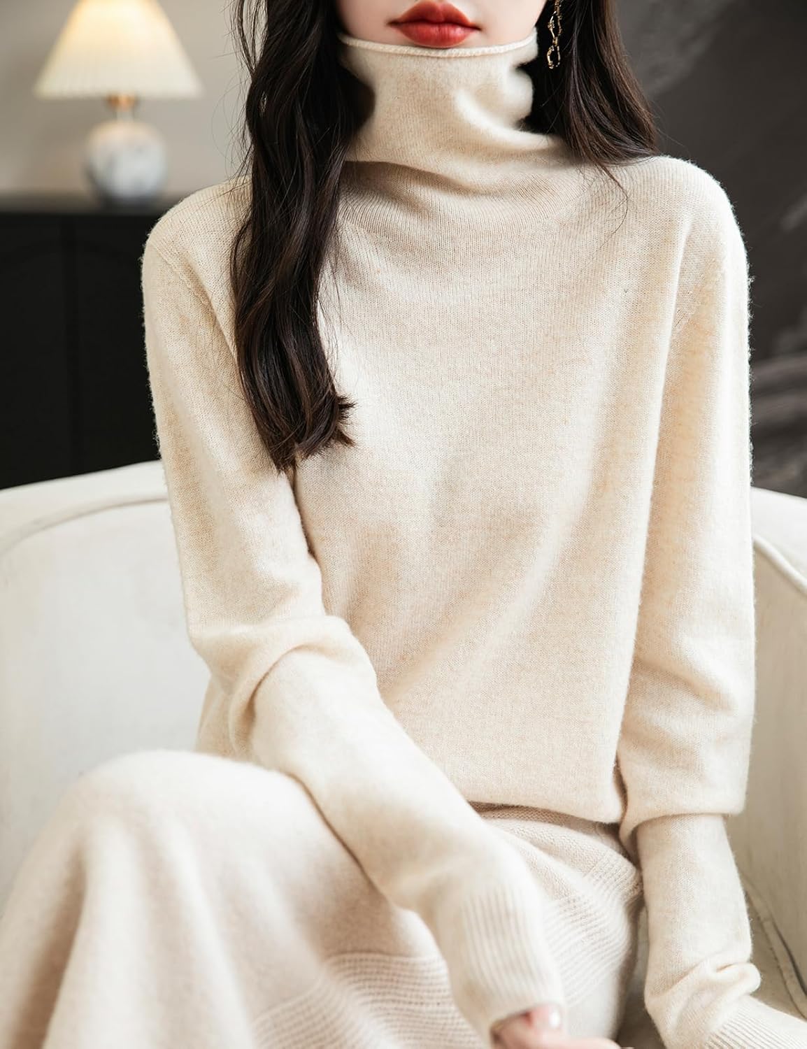 Chanyarn Women's 100% Merino Wool Seamless Sweater Turtleneck First-Line Ready to Wear Long Sleeve Knitted Pullover Tops