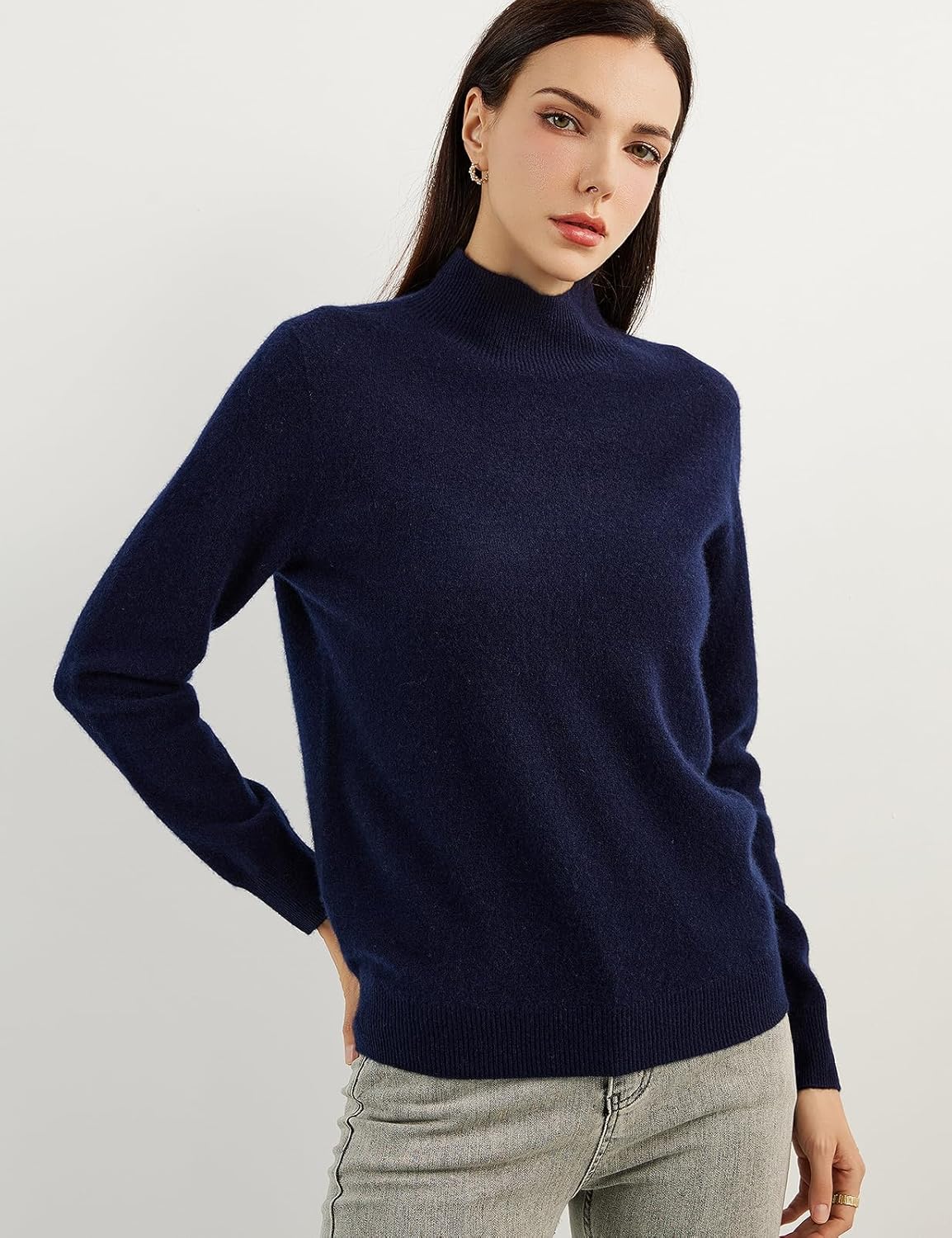 100% Pure Cashmere Women's Sweater Mock Neck Long Sleeve Warm Soft 2025 Fall Winter Knit Pullover