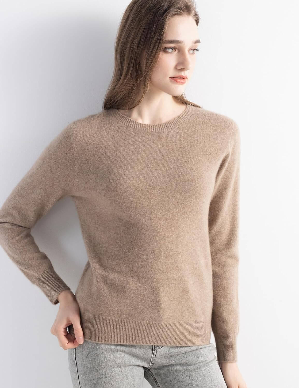 Women's 100% Pure Cashmere Sweater 2025 Fall Winter Crew Neck Long Sleeve Warm Soft Knitted Pullover