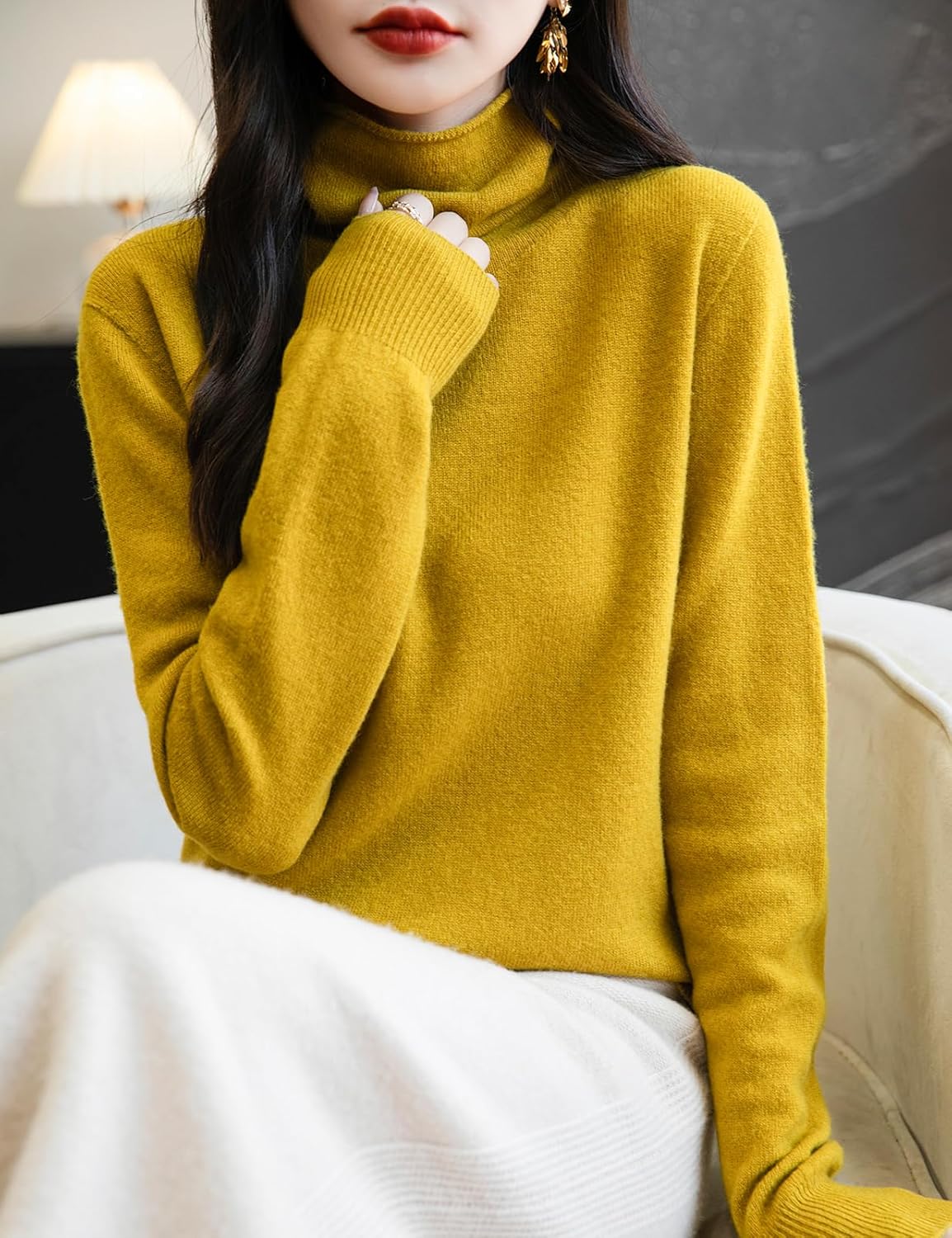 Chanyarn Women's 100% Merino Wool Seamless Sweater Turtleneck First-Line Ready to Wear Long Sleeve Knitted Pullover Tops