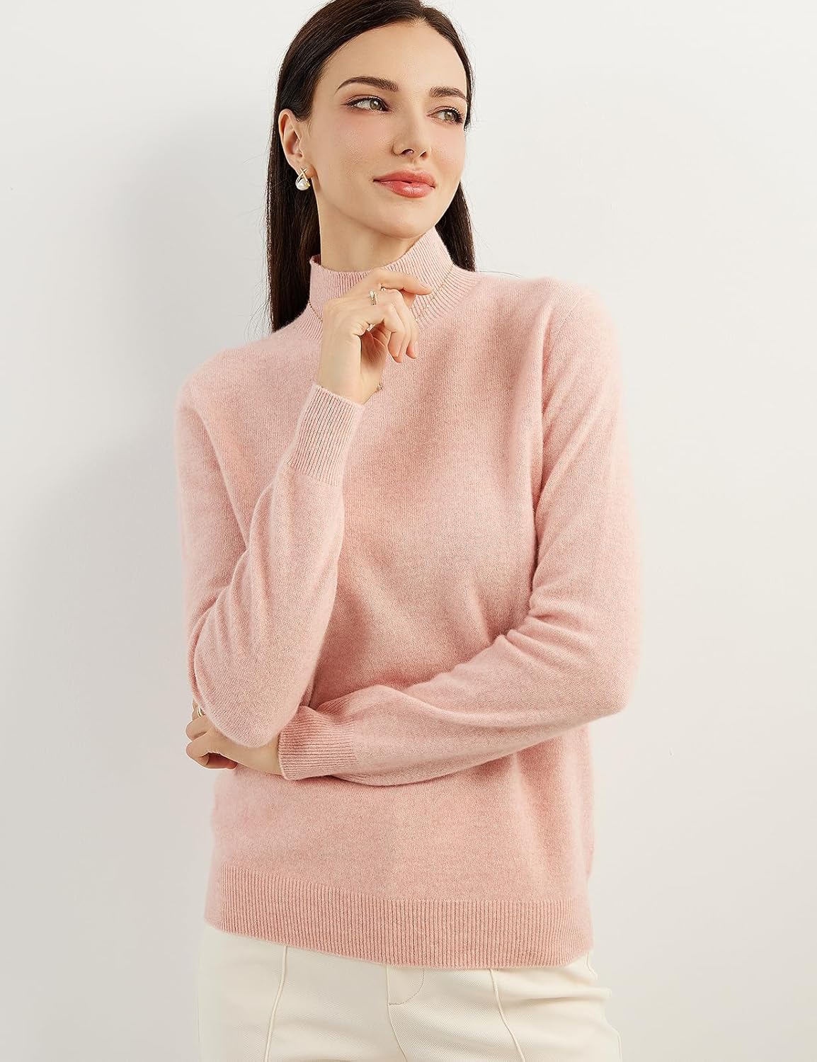 100% Pure Cashmere Women's Sweater Mock Neck Long Sleeve Warm Soft 2025 Fall Winter Knit Pullover