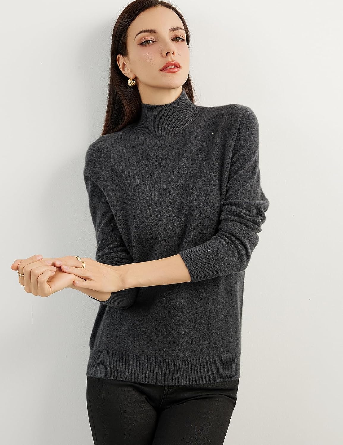 100% Pure Cashmere Women's Sweater Mock Neck Long Sleeve Warm Soft 2025 Fall Winter Knit Pullover