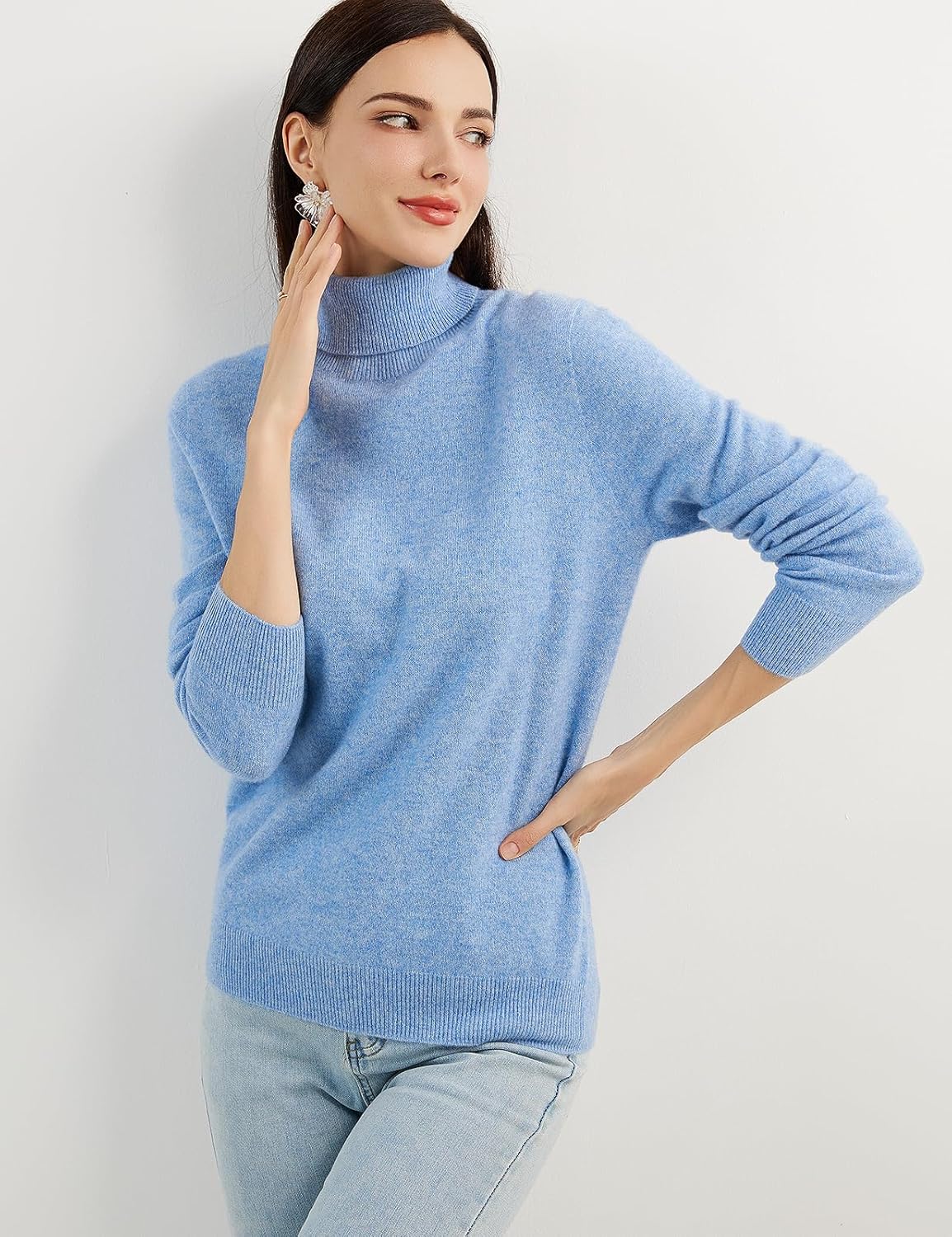 Women's 100% Pure Cashmere Sweater Turtleneck Long Sleeve Warm Soft 2025 Fall Winter Knit Pullover