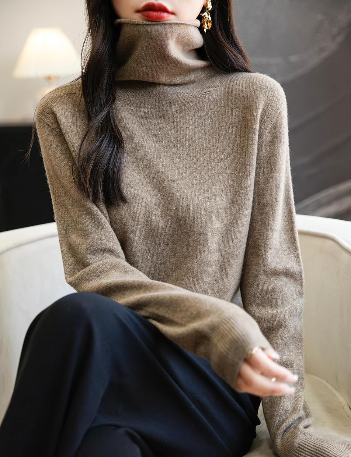Chanyarn Women's 100% Merino Wool Seamless Sweater Turtleneck First-Line Ready to Wear Long Sleeve Knitted Pullover Tops