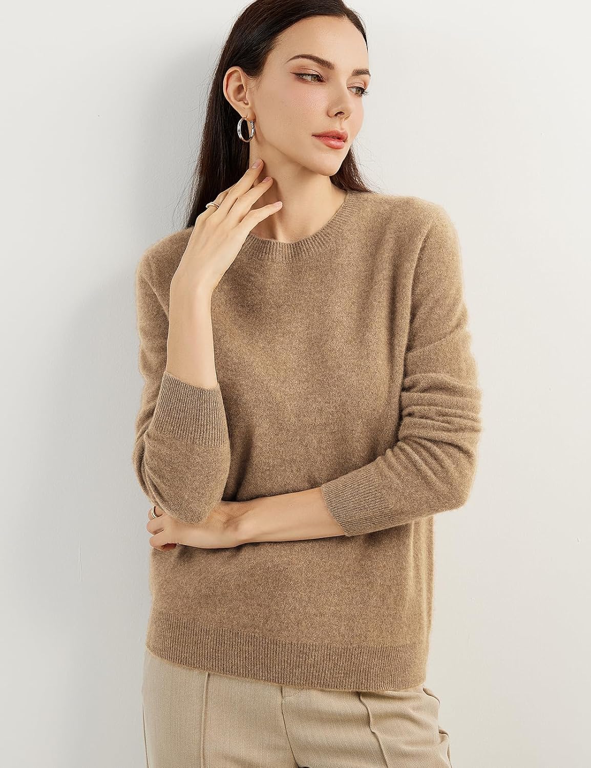 Women's 100% Pure Cashmere Sweater 2025 Fall Winter Crew Neck Long Sleeve Warm Soft Knitted Pullover