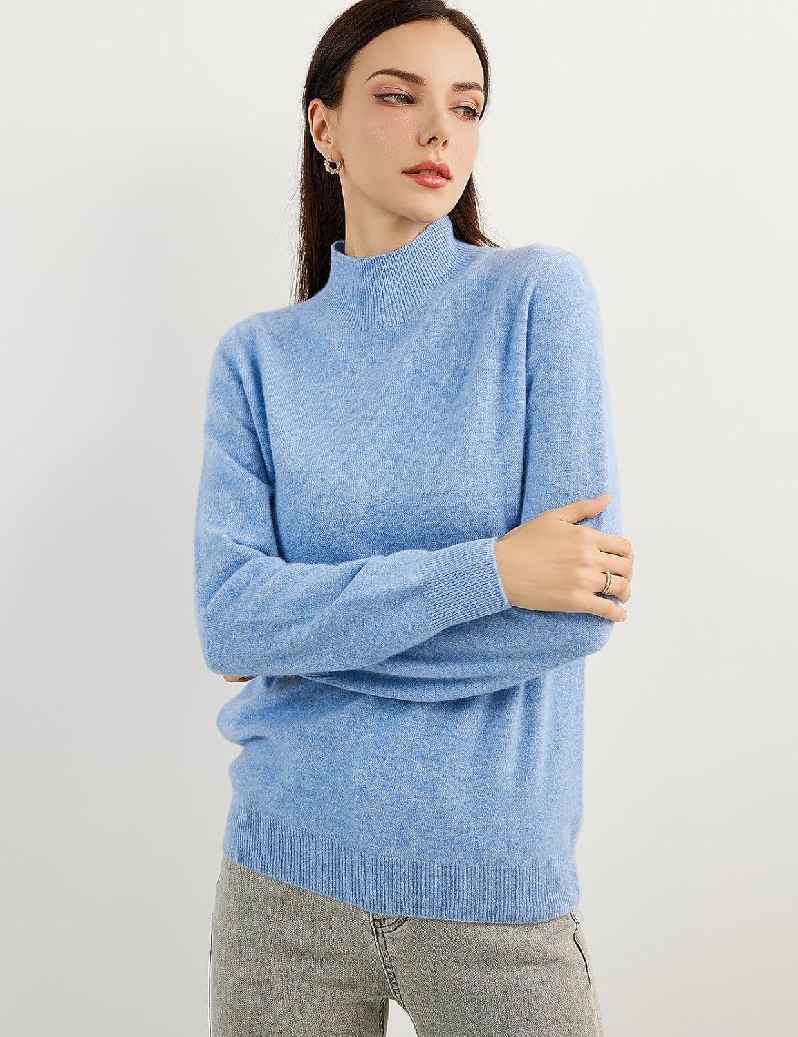 100% Pure Cashmere Women's Sweater Mock Neck Long Sleeve Warm Soft 2025 Fall Winter Knit Pullover