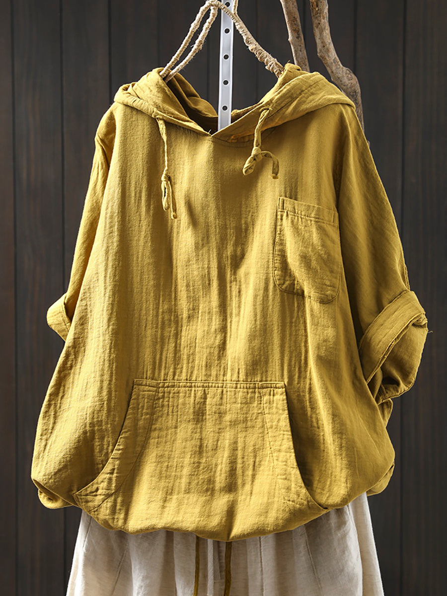 Dames Lente 100% Katoen Pure Kleur Capuchon Shirt