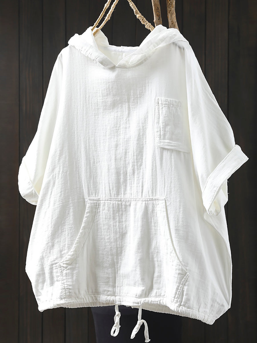 Dames Lente 100% Katoen Pure Kleur Capuchon Shirt