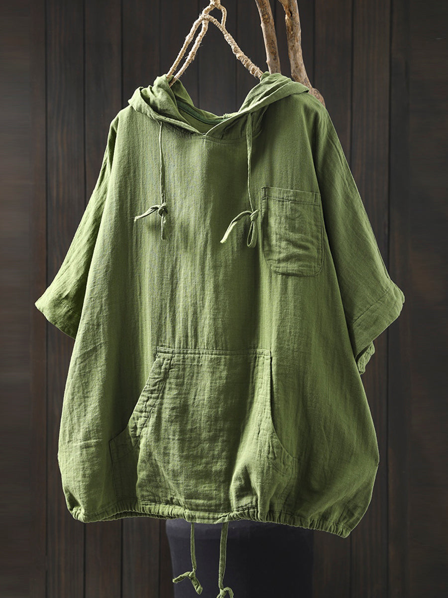 Dames Lente 100% Katoen Pure Kleur Capuchon Shirt