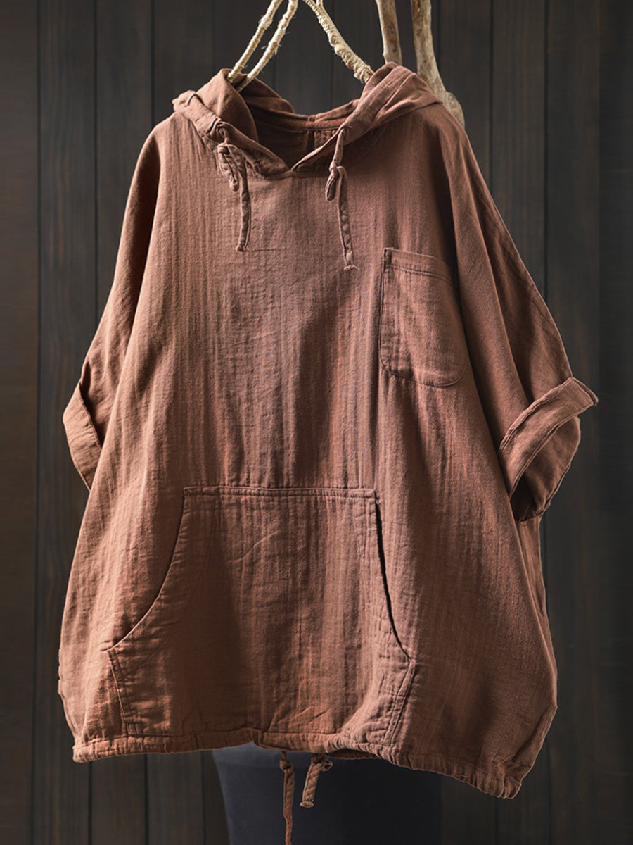 Dames Lente 100% Katoen Pure Kleur Capuchon Shirt