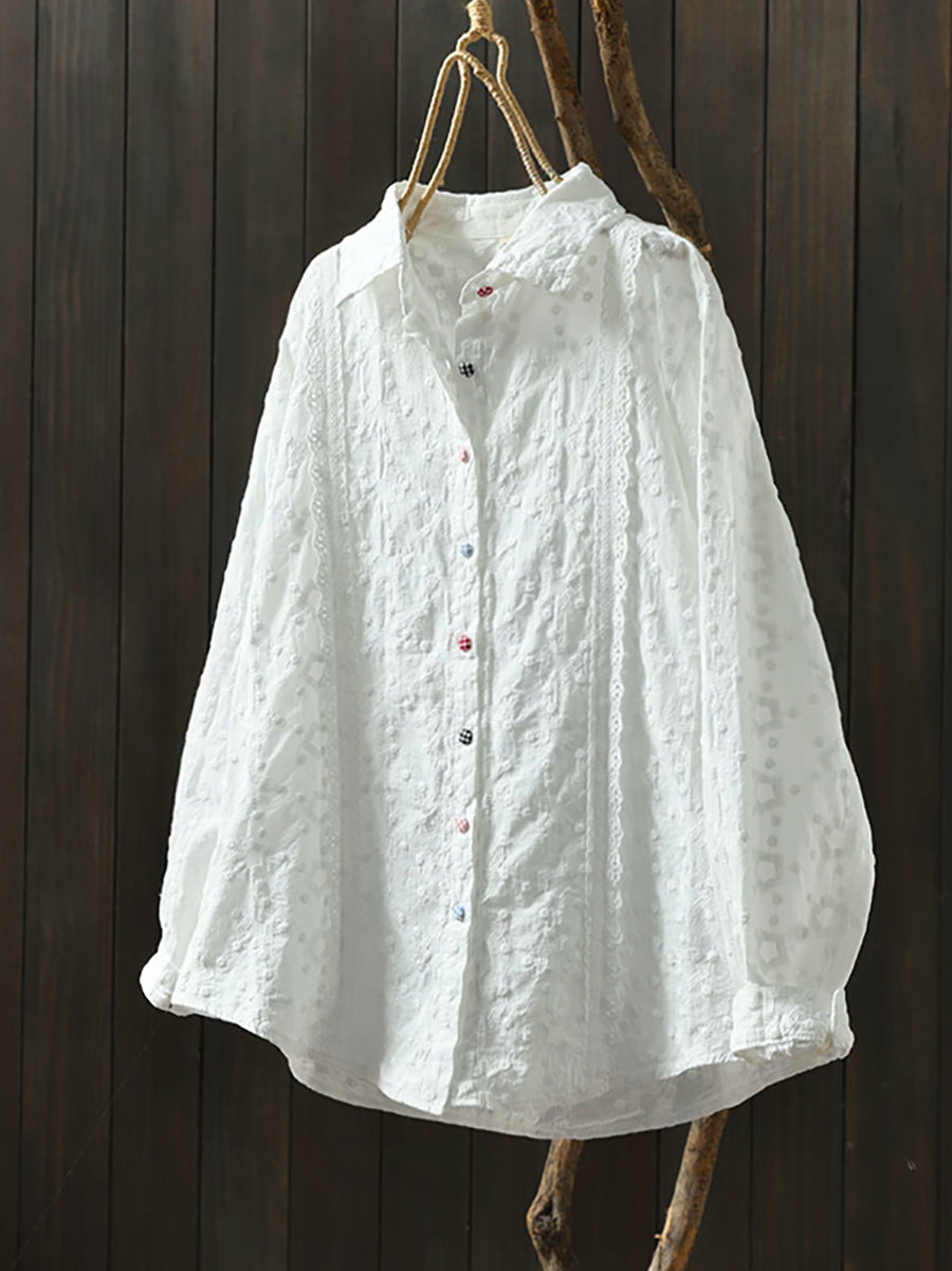 Dames Lente Arty Borduurwerk 100% Katoenen Shirt