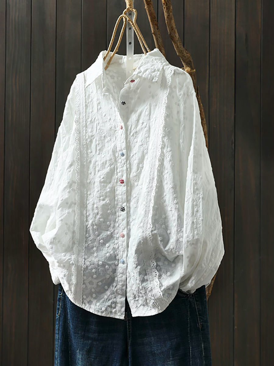 Dames Lente Arty Borduurwerk 100% Katoenen Shirt