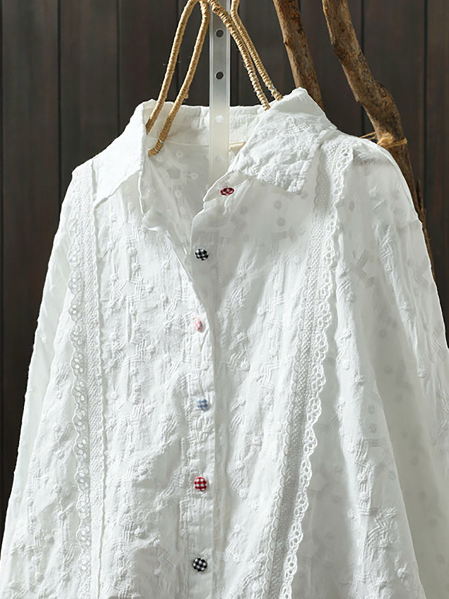 Dames Lente Arty Borduurwerk 100% Katoenen Shirt