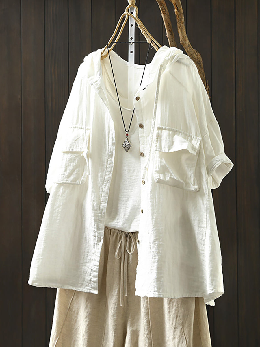 Dames Lente Pure Kleur 100% Katoenen Capuchon Shirt