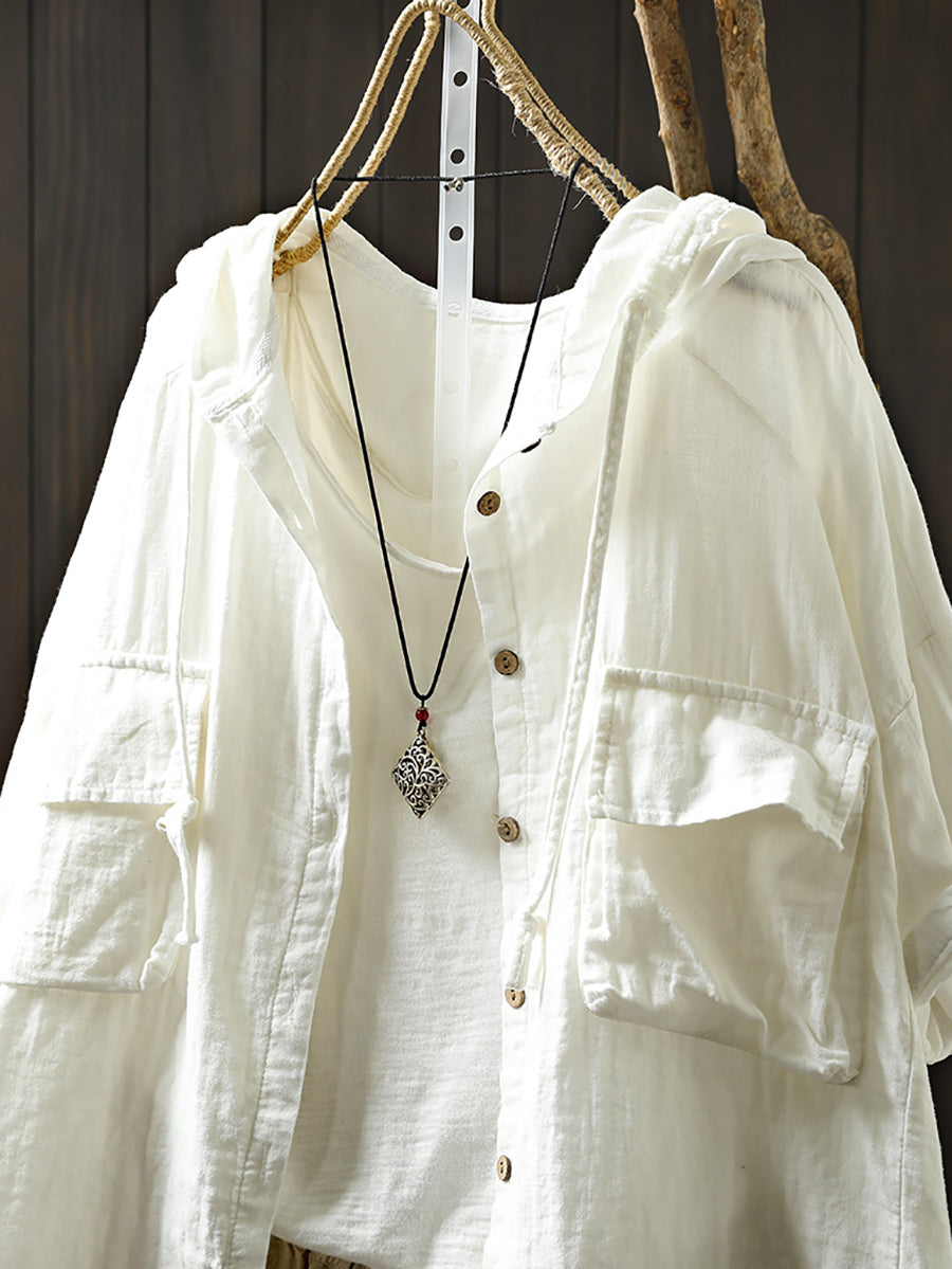 Dames Lente Pure Kleur 100% Katoenen Capuchon Shirt